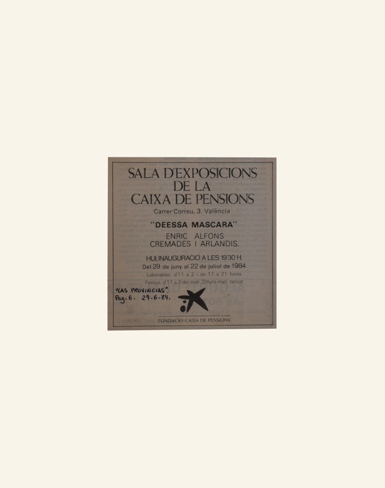 Anuncio inauguración exposición «DEESSA MÀSCARA»