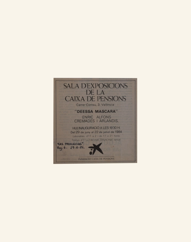 Anuncio inauguración exposición «DEESSA MÀSCARA»